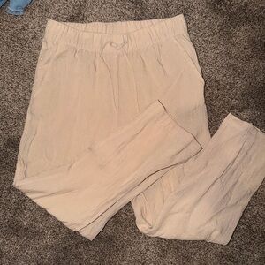 H&M Light Beige Drawstring Linen-Blend Jogger Pants